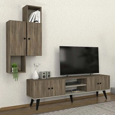 Σύνθεση τηλεόρασης Bergamo Megapap χρώμα σκούρο καρυδί 180x37x52εκ.