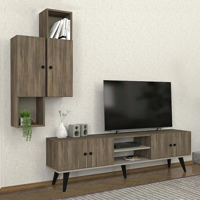 Σύνθεση τηλεόρασης Bergamo Megapap χρώμα σκούρο καρυδί 180x37x52εκ.