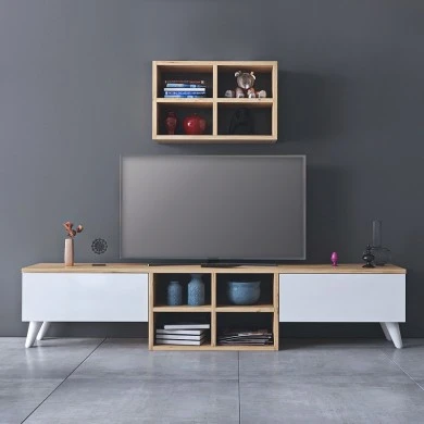 Beta Megapap melamine TV unit in sapphire oak- white color 160x25x34cm.