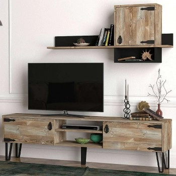Σύνθεση τηλεόρασης Costa Megapap χρώμα vintage patik - μαύρο 180x29,5x49εκ.