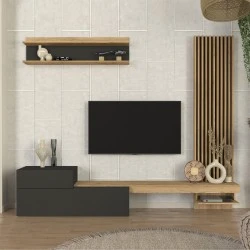 Dumont Megapap melamine tv unit in anthracite - sepet oak color 240x36.8x200cm.