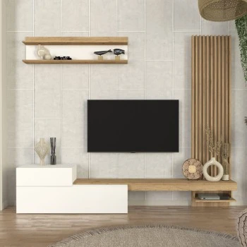 Dumont Megapap melamine tv unit in white - sepet oak color 240x36.8x200cm.