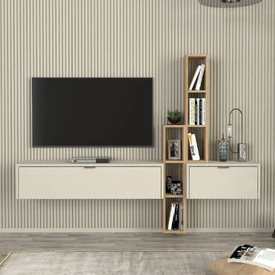 Edgar Megapap melamine tv unit in sandstone - sepet oak 198.4x29.6x148.5cm.