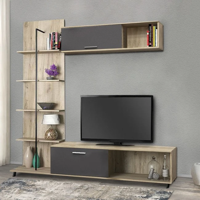 Ethel Megapap melamine TV unit in grey oak - antracite color 190x40x190cm.