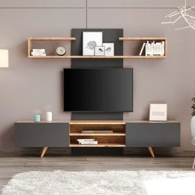 Giacomo Megapap TV Unit in sapphire oak - anthracite color 180x40x45cm.