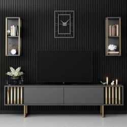 Goldline Megapap melamine tv unit in anthracite - gold color 180x30x48cm.