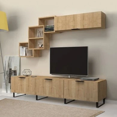 Σύνθεση τηλεόρασης Heydar Megapap χρώμα φυσικό οξιάς 210x35x50εκ.