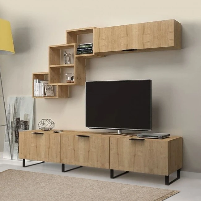 Σύνθεση τηλεόρασης Heydar Megapap χρώμα φυσικό οξιάς 210x35x50εκ.