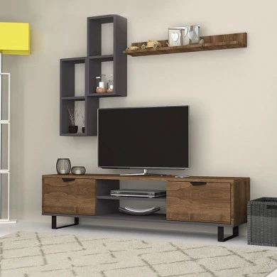 Lonsa Megapap melamine TV unit in walnut - grey color 160x35x40cm.