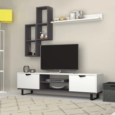 Lonsa Megapap melamine TV unit in white color 160x35x40cm.