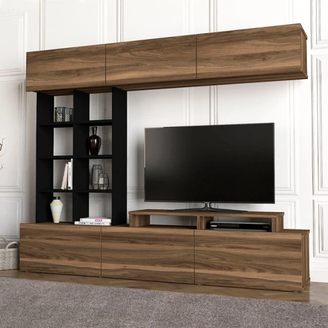 Σύνθεση τηλεόρασης Marcos Megapap χρώμα καρυδί - μαύρο 180x36,6x146εκ.