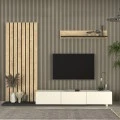 Nagini Megapap melamine tv unit in ivory - sapphire oak - anthracite color 260x39.4x203.6cm.