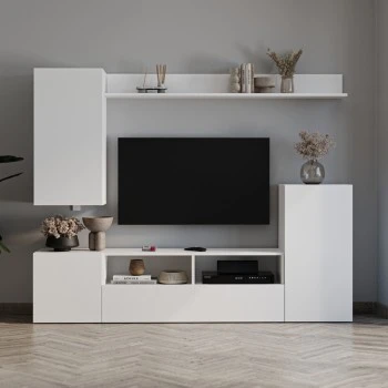 Rodos Megapap melamine tv unit in white color 210.2x36x90.4cm.