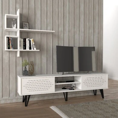 Salerno Megapap melamine TV unit in white 180x35x51cm.