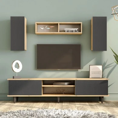 Tokyo Megapap TV Unit in sapphire oak - anthracite color 170x37x45cm.