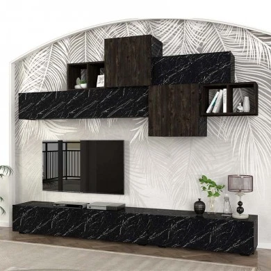 Σύνθεση τηλεόρασης Tromen Megapap χρώμα μαύρο εφέ μαρμάρου - μαύρο rebab 260x40x33εκ.