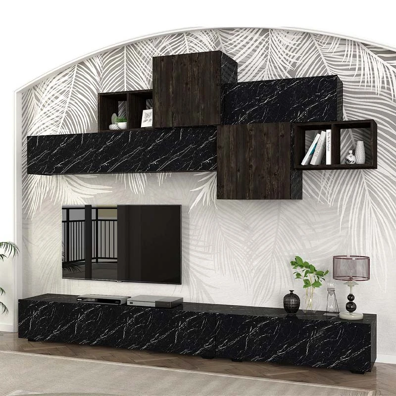 Tromen Megapap melamine TV unit in black marble effect color 260x40x33cm.