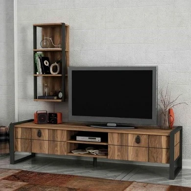 Ursula Megapap melamine TV unit in walnut - black color 184,5x34x45cm.