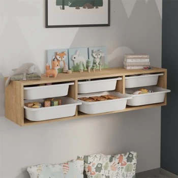 Pavia Megapap wall-mounted chest of drawers with 6 drawers in sapphire oak color 132x31x30.7cm.