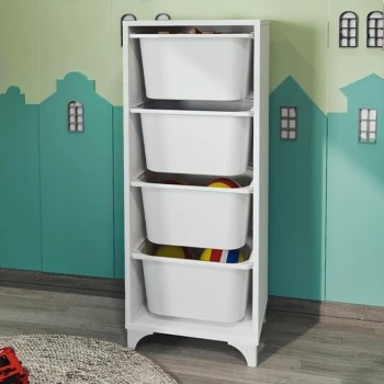 Kayra I Megapap melamine multipurpose furniture with 4 baskets in white color 45.2x29.7x116.3cm.