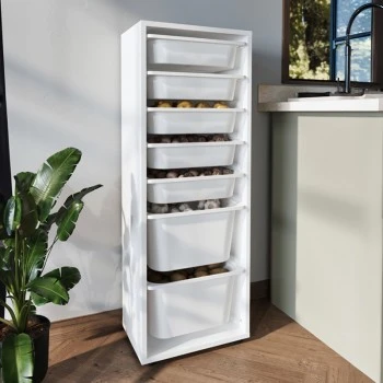 Kayra Megapap melamine multipurpose furniture with 7 baskets in white color 45.4x30x125cm.