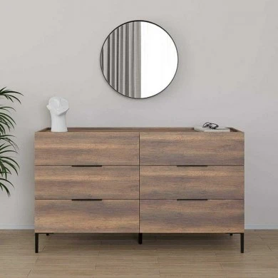 Oryana Megapap melamine chest of drawers in walnut color 140x44x81cm.