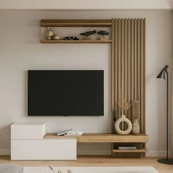 Dumont Megapap melamine tv unit in white - sepet oak color 180x36,8x200cm.