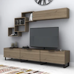 Σύνθεση τηλεόρασης Heydar Megapap χρώμα καρυδί 210x35x40εκ.
