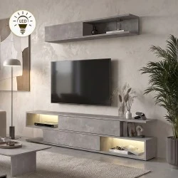Manet Megapap melamine TV unit with LED in cocnrete grey color 180x29,5x39cm.