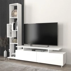 Tulip Megapap melamine TV unit in white color 160x29x160cm.