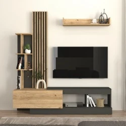 Σύνθεση τηλεόρασης Vermont Megapap χρώμα ανθρακί - sepet oak 180x40x193,8εκ.