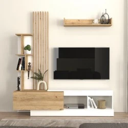 Vermont Megapap melamine tv unit in white - sepet oak color 180x40x193.8cm.