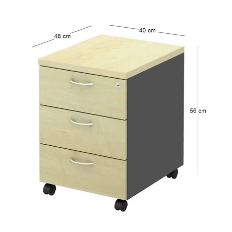 Mobile Pedestal 3-Drawers 40x48x56 DG/Beech