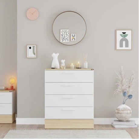 Συρταριέρα Base Megapap χρώμα oak - λευκό 72x40x88εκ.