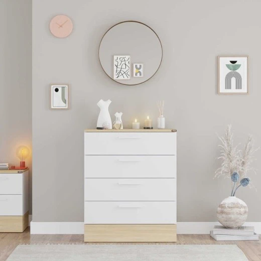 Συρταριέρα Base Megapap χρώμα oak - λευκό 72x40x88εκ.