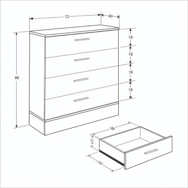 Base Megapap chest of drawers in oak - white color 72x40x88cm.