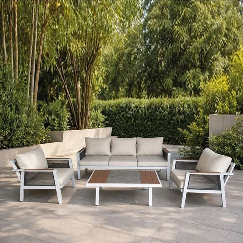 TORO Set (4pcs) Alu White/Rope Wicker Anthracite/Polywood Narural (Cushion Ecru)