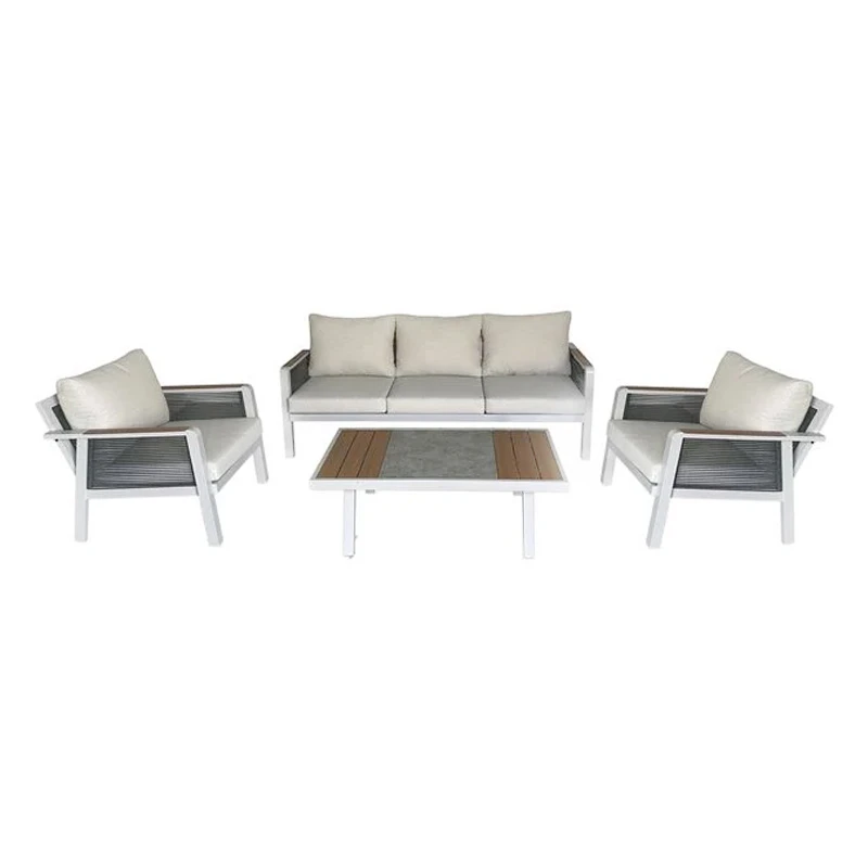 TORO Set (4pcs) Alu White/Rope Wicker Anthracite/Polywood Narural (Cushion Ecru)