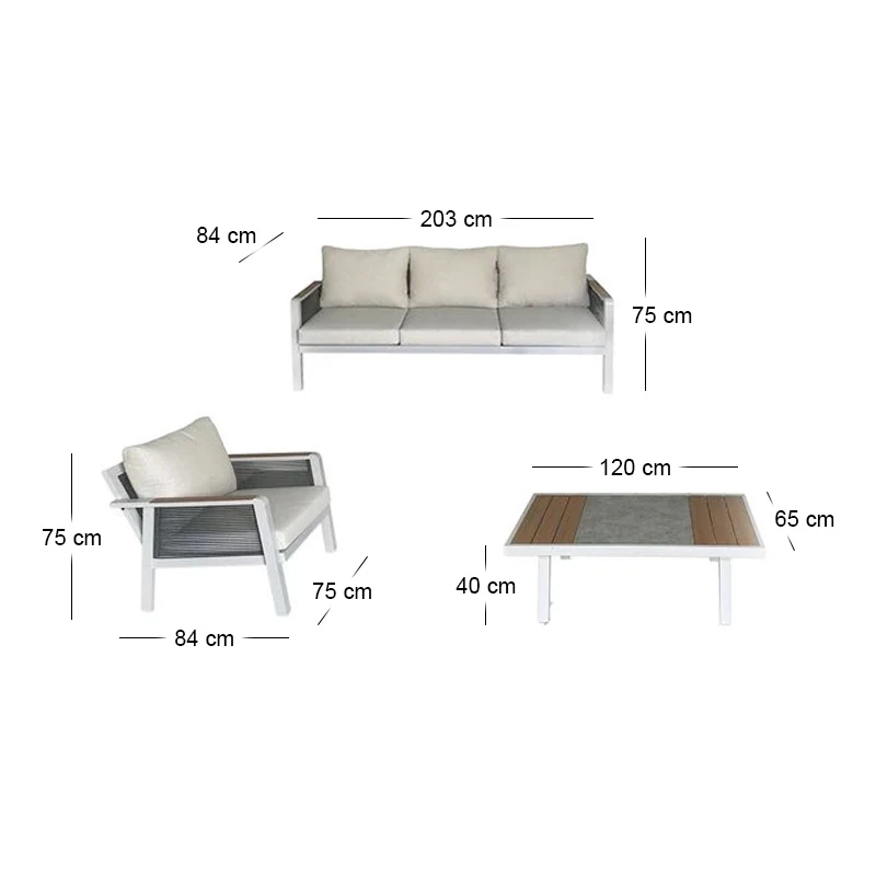 TORO Set (4pcs) Alu White/Rope Wicker Anthracite/Polywood Narural (Cushion Ecru)