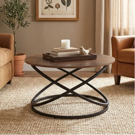 TORRE Coffee Table d.79x46cm Metal Black/Walnut