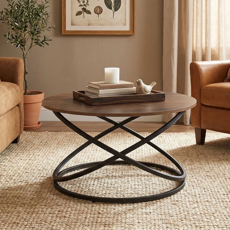 TORRE Coffee Table d.79x46cm Metal Black/Walnut