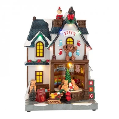 XMAS RESIN TOY STORE WITH LED LIGHTS, MOVEMENT AND ADAPTOR 18X13X26,5CM