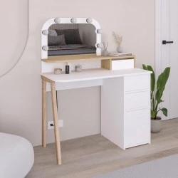 Avien Megapap melamine dressing table with LED light in white - oak color 105x51.1x131cm.