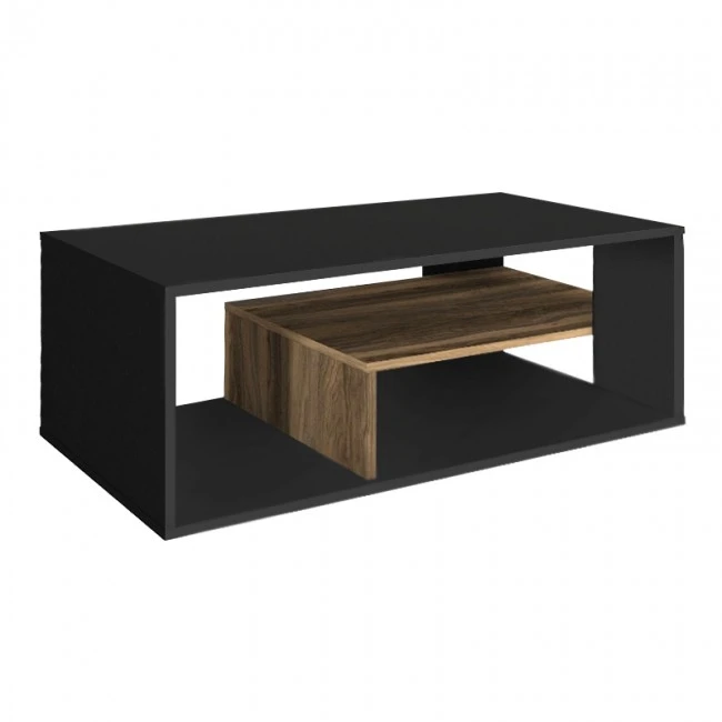 Abdera Megapap melamine coffee table in black - walnut color 110x60x42cm.