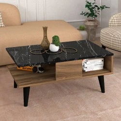 Andros Megapap melamine coffee table in walnut - black marble color 90x54x39,6cm.