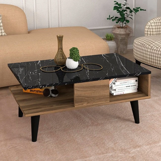 Andros Megapap melamine coffee table in black marble color 90x54x39,6cm.