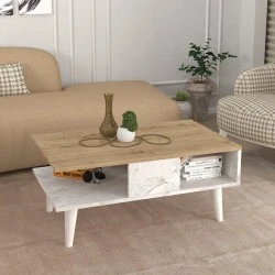 Andros Megapap melamine coffee table in sapphire oak - white marble color 90x54x39,6cm.