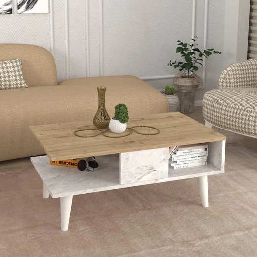 Τραπεζάκι σαλονιού Andros Megapap χρώμα sapphire oak - λευκό εφέ μαρμάρου 90x54x39,6εκ.