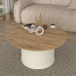 Bohema Megapap melamine coffee table in ivory - sepet oak Ø85x43,2cm. Bohema Megapap melamine coffee table in ivory - sepet oak Ø85x43,2cm.
