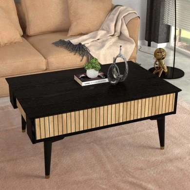 Bolea Megapap melamine coffee table in modern black and oak color 90x60x38.6cm.
